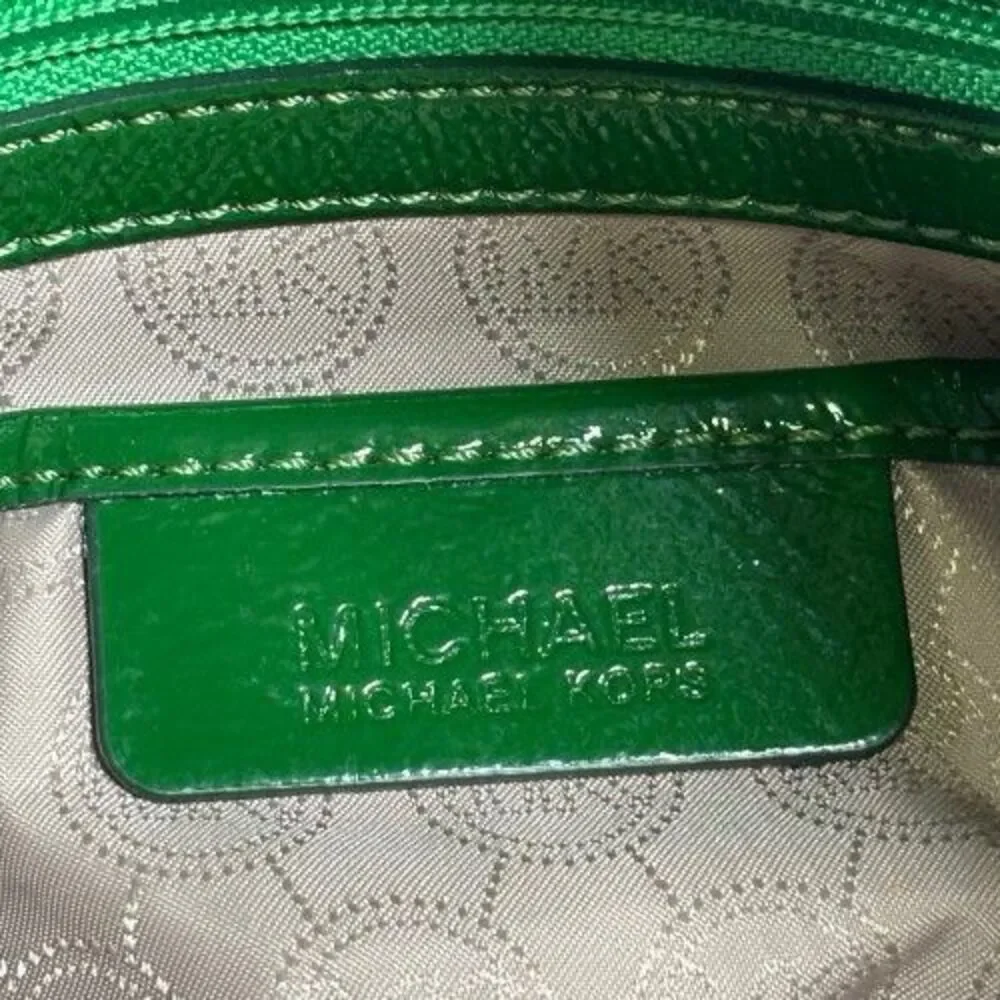 Michael Kors Lillie Purse Kelly Lime Green Gold Hobo Leather Chain Handbag Tote - Picture 10 of 16